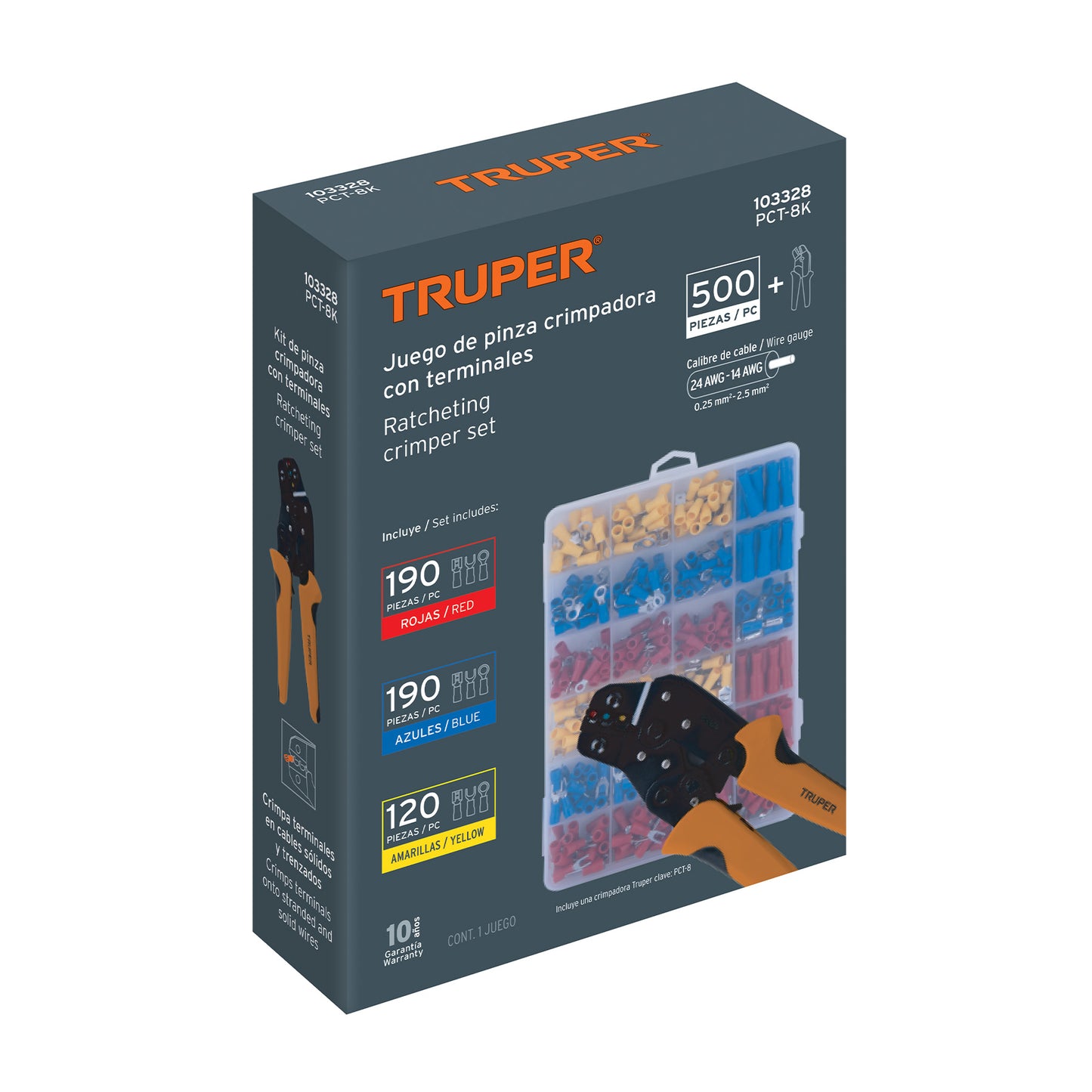 KIT DE CRIMPADORA Y 500 TERMINALES CON AISLAMIENTO, TRUPER 103328 P