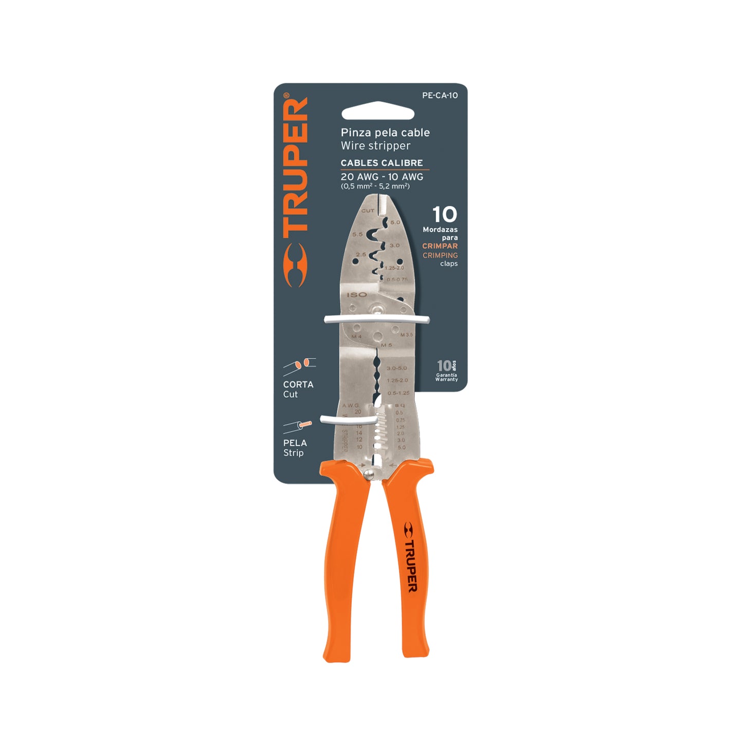 PINZA 10'' PELA CABLES, 20 A 10 AWG, TRUPER 17358 P