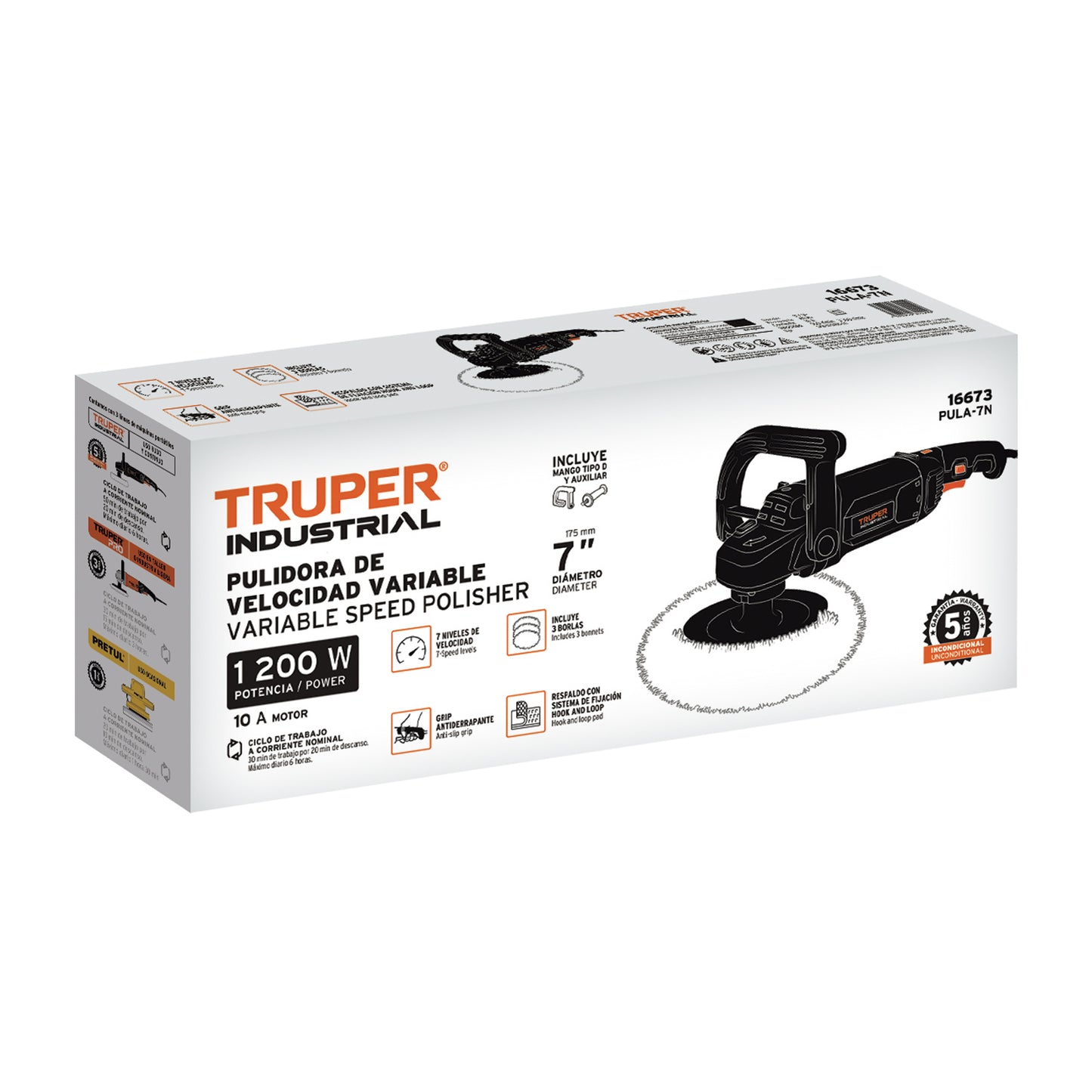 PULIDORA VELOCIDAD VARIABLE 7'', 1200W, TRUPER INDUSTRIAL 16673 *