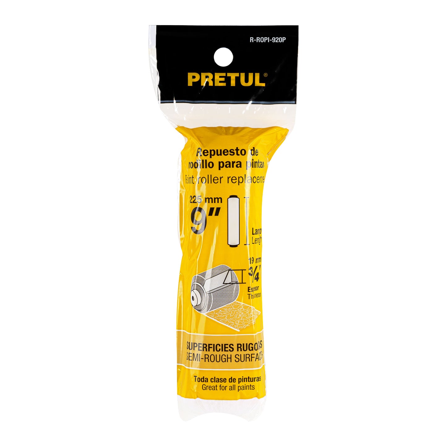 FELPA PARA RODILLO, 9 X 3/4", SUPERFICIES RUGOSAS, PRETUL 28043 P