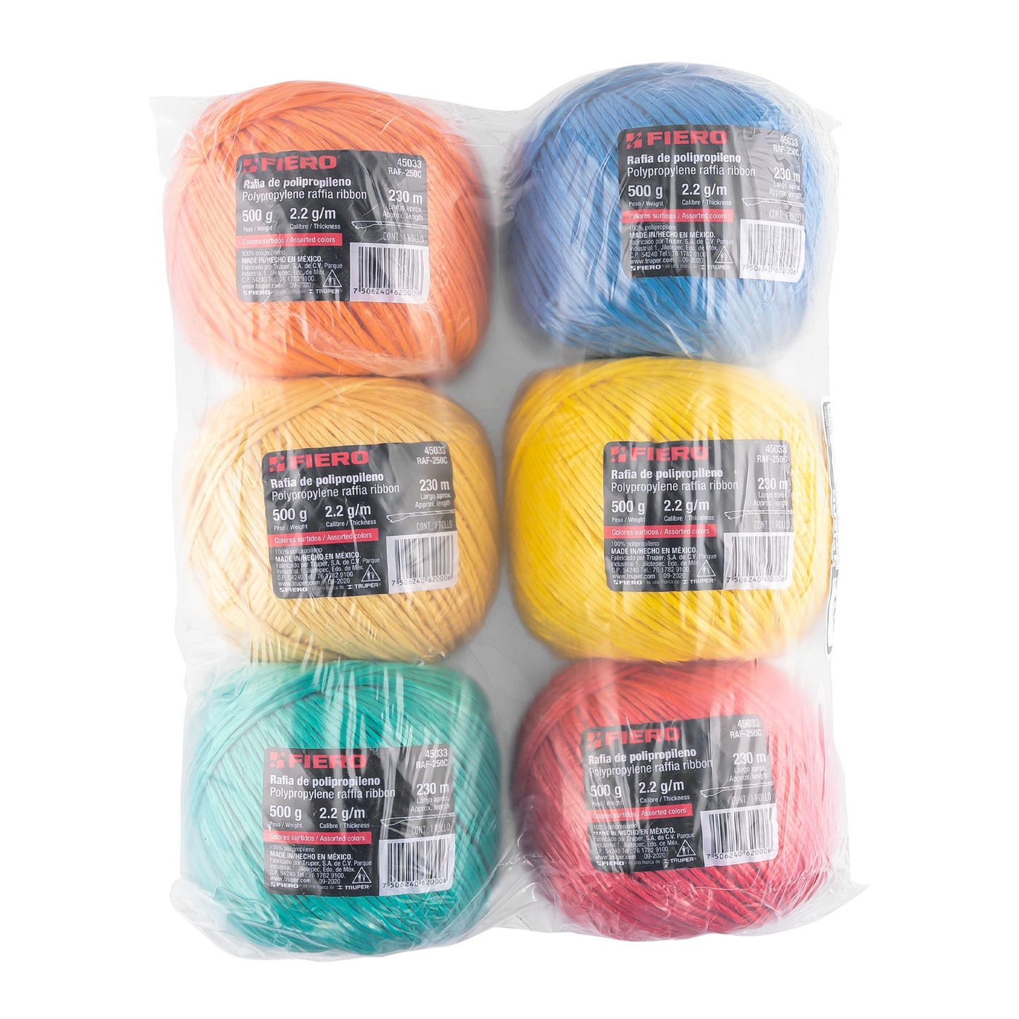 ROLLO DE RAFIAS COLORES SURTIDOS, CALIBRE 2.2 G/M 45033 *