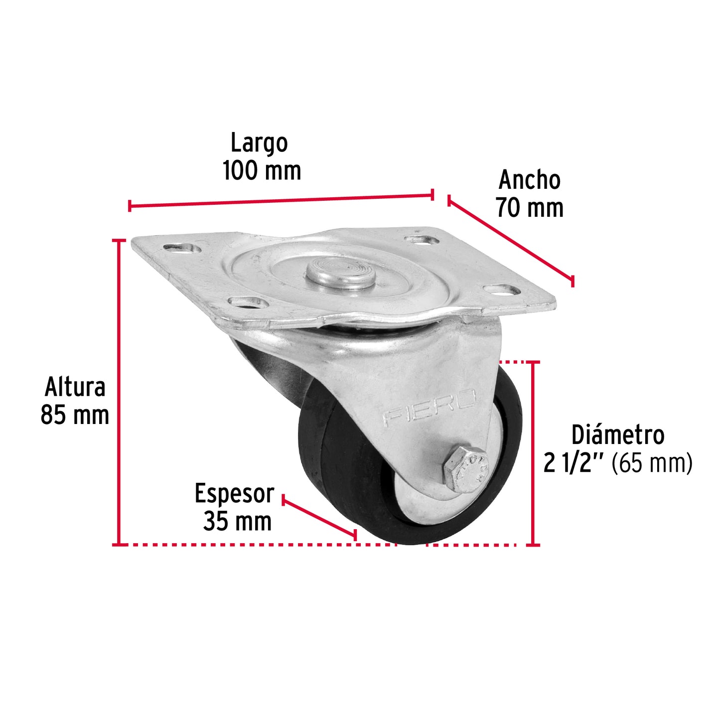 RODAJA HULE 2-1/2', PLACA GIRATORIA CON BALERO, CARGA 80 KG 48608 *