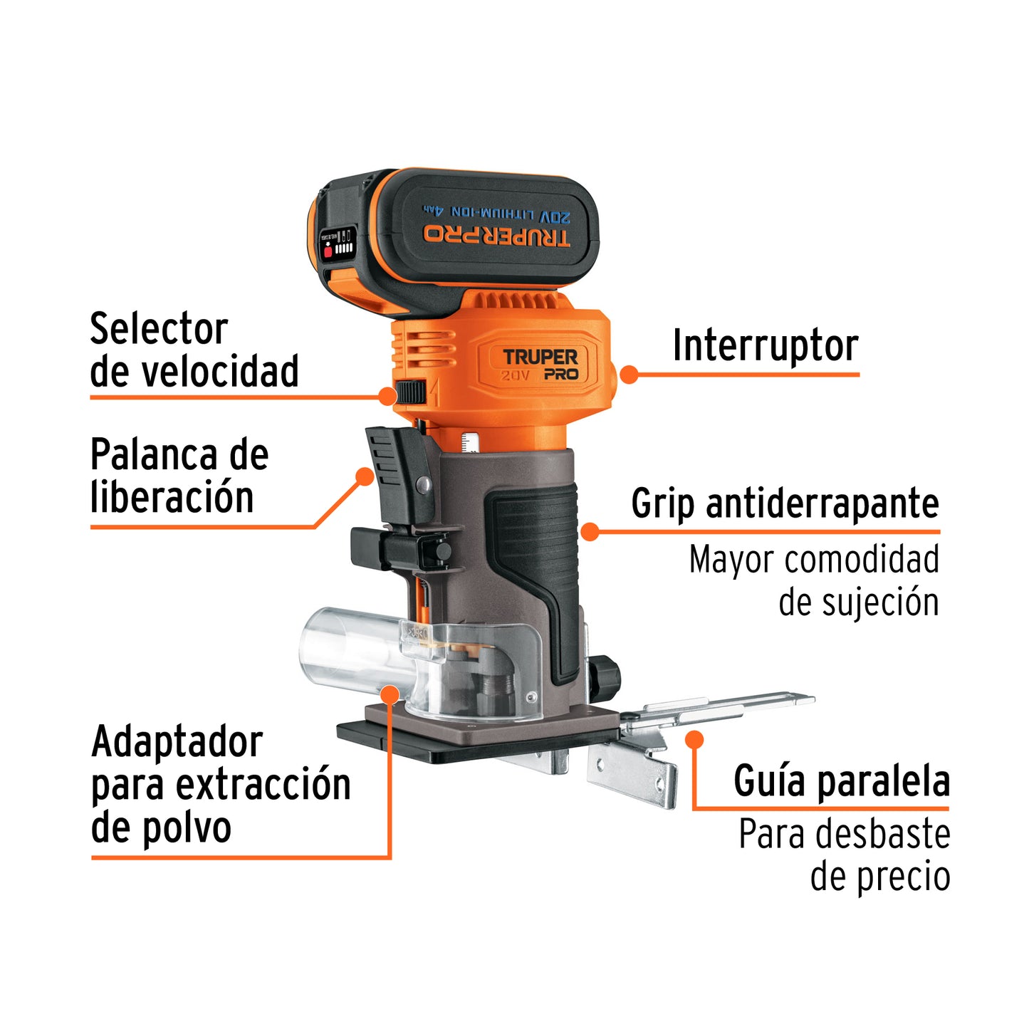 ROUTER INALAMBRICA 20V, TRUPER PRO 102865 P
