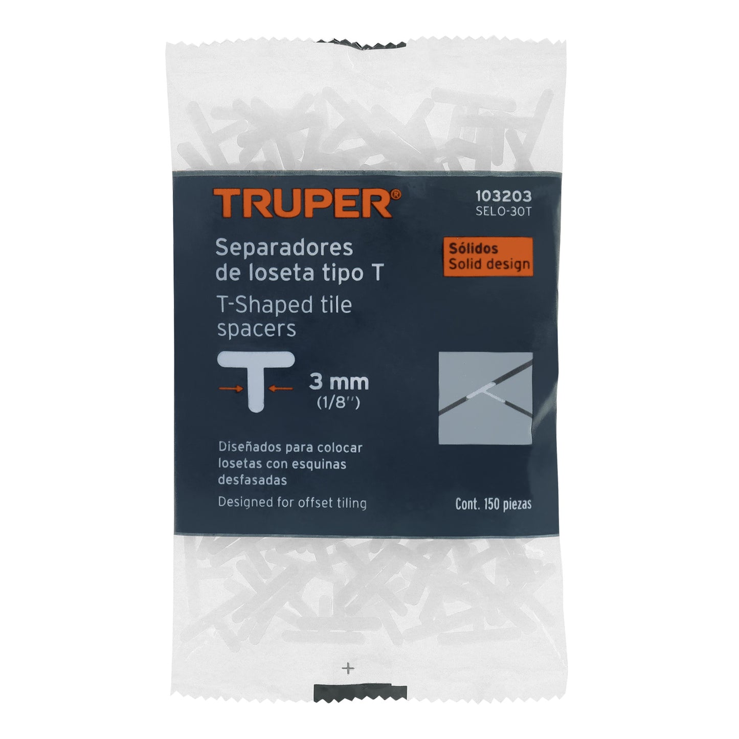 BOLSA CON 150 SEPARADORES ''T'' DE 3MM DE LOSETAS, TRUPER 103203 *