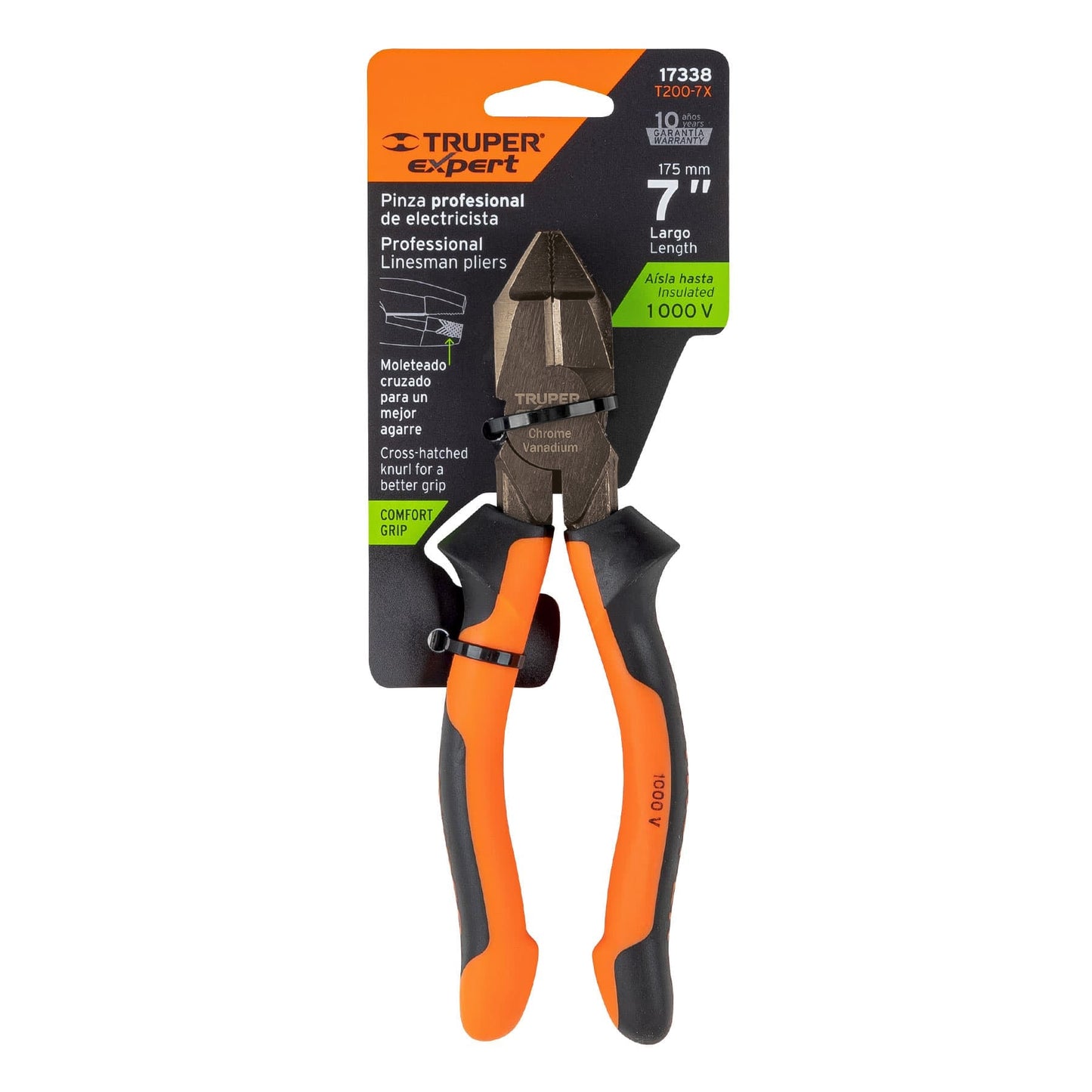 PINZA ELECTRICISTA 7''USO RUDO, ALTA PALANCA, COMFORT GRIP 17338 *