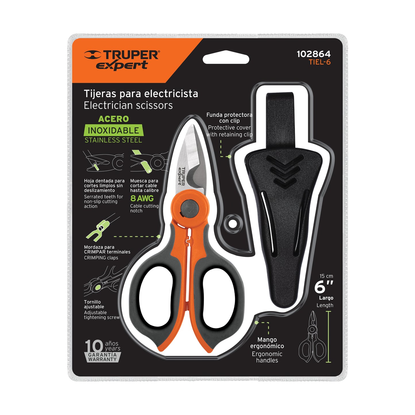 TIJERA 6'' DE ACERO INOXIDABLE PARA ELECTRICISTA, EXPERT 102864 *