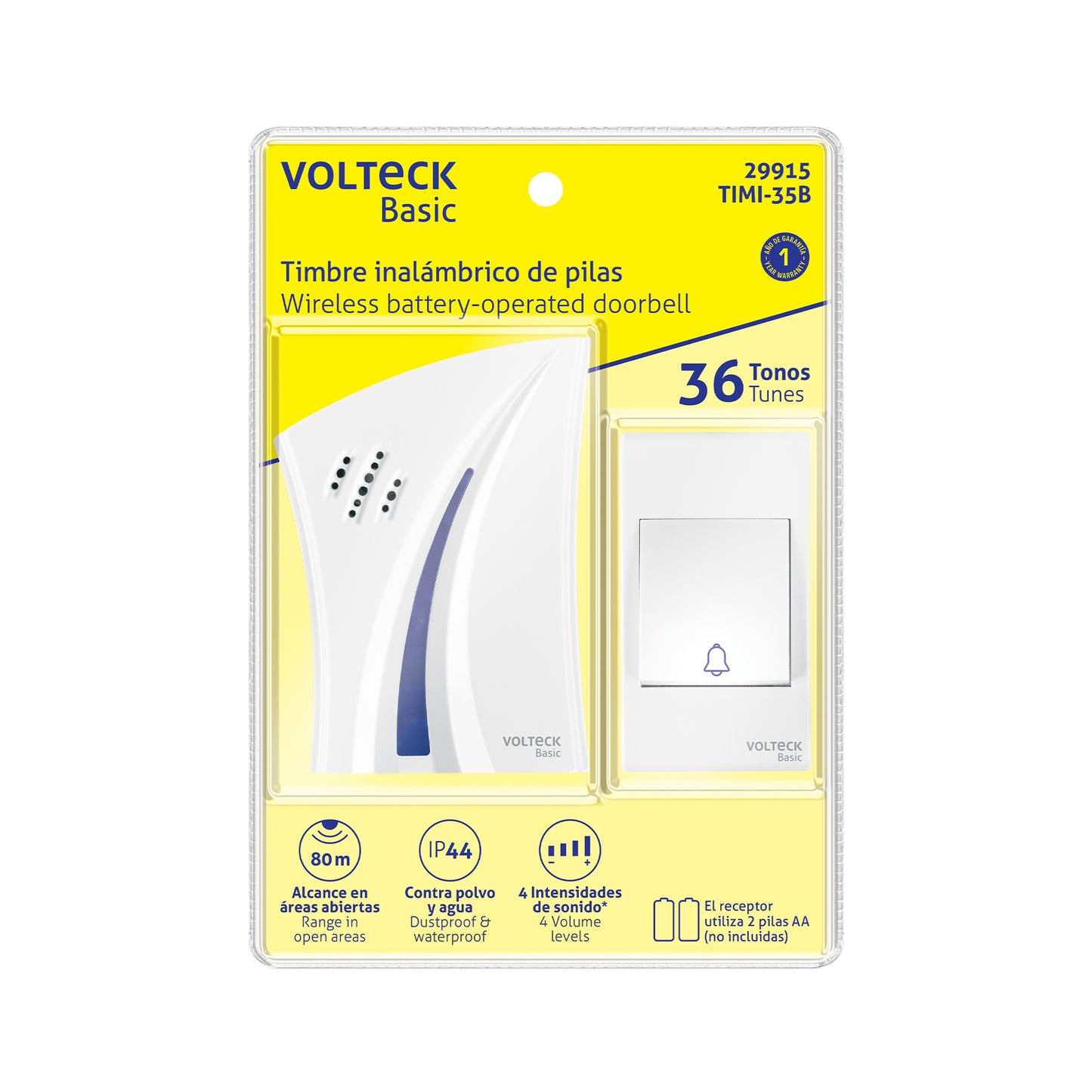 TIMBRE INALÁMBRICO DE PILAS, 36 TONOS, VOLTECK BASIC 29915 *