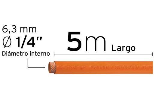 ROLLO DE 5M DE MANGUERA 1/4'' DE PVC PARA COMPRESOR, TRUPER 19013 *