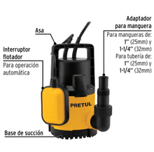 Cargar imagen en el visor de la galería, BOMBA SUMERGIBLE PLÁSTICA 1/2 HP PARA AGUA LIMPIA, PRETUL 27195 *