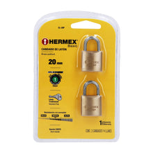 Cargar imagen en el visor de la galería, BLÌSTER CON 2 CANDADOS DE LATÒN DE 20MM, HERMEX 23513 *