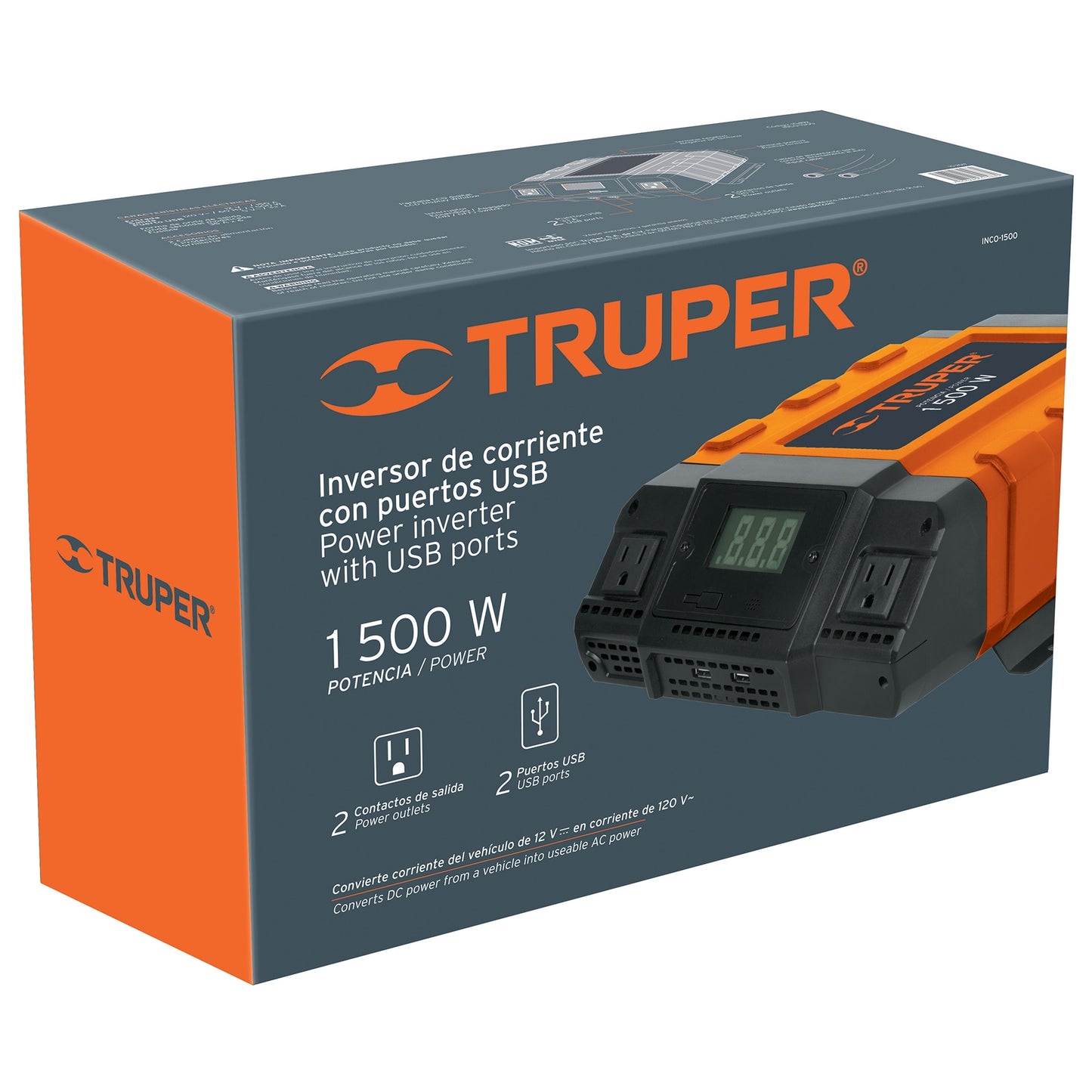 INVERSOR DE CORRIENTE DE 1500W CON PUERTOS USB TRUPER 10492 P