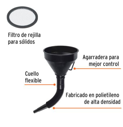 EMBUDO PLÁSTICO 500ML, CUELLO FLEXIBLE CON FILTRO, TRUPER 11207 *