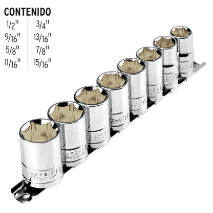 JUEGO DE 8 DADOS CUADRO 1/2'' STD, PRETUL 21170 N