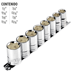 JUEGO DE 8 DADOS CUADRO 1/2'' STD, PRETUL 21170 N
