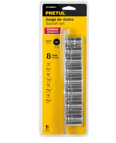 JUEGO DE 8 DADOS CUADRO 1/2'' STD, PRETUL 21170 N