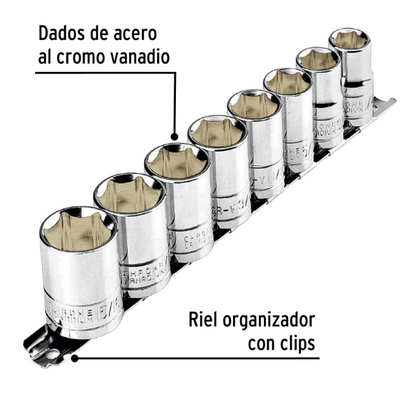 JUEGO DE 8 DADOS CUADRO 1/2'' STD, PRETUL 21170 N