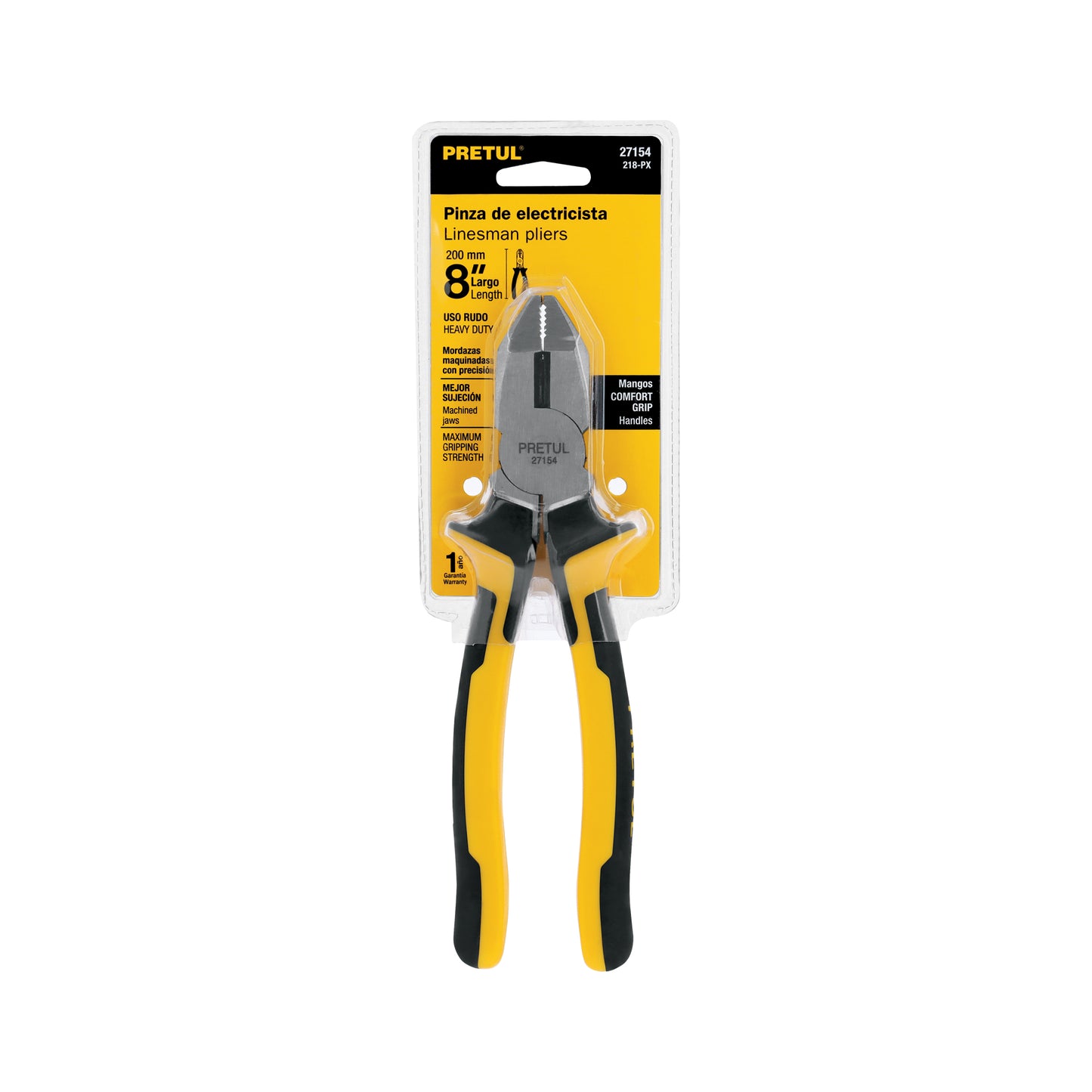 PINZA P/ELECTRICISTA 8" USO RUDO, COMFORT GRIP, PRETUL 27154 P
