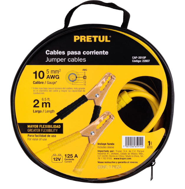 CABLES PASA CORRIENTE 2M, 125A, A 10AWG, PRETUL 22807 *