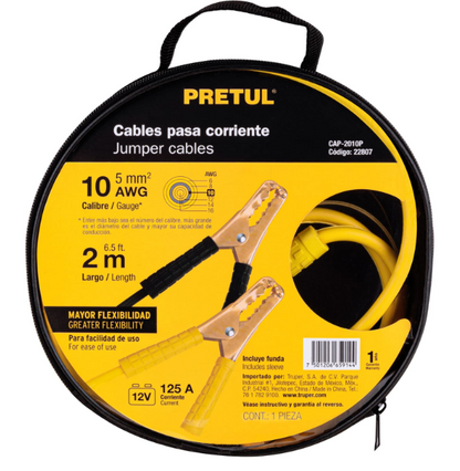 CABLES PASA CORRIENTE 2M, 125A, A 10AWG, PRETUL 22807 *