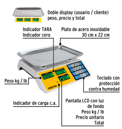 BÀSCULA ELECTRÒNICA MULTIFUNCIONES CAPACIDAD 30KG, PRETUL 27119 *
