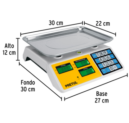 BÀSCULA ELECTRÒNICA MULTIFUNCIONES CAPACIDAD 30KG, PRETUL 27119 *