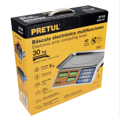 BÀSCULA ELECTRÒNICA MULTIFUNCIONES CAPACIDAD 30KG, PRETUL 27119 *
