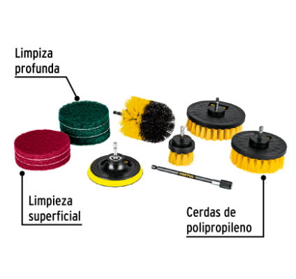 JUEGO 12 ACCESORIOS DE LIMNPIEZA Y ASENTADO P/TALADRO, PRETUL 27191 P