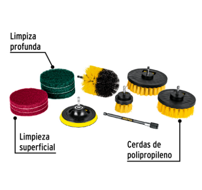 JUEGO 12 ACCESORIOS DE LIMNPIEZA Y ASENTADO P/TALADRO, PRETUL 27191 P