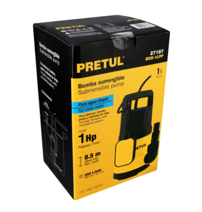 BOMBA SUMERGIBLE PLÀSTICA 1 HP PARA AGUA LIMPIA, PRETUL 27197 N