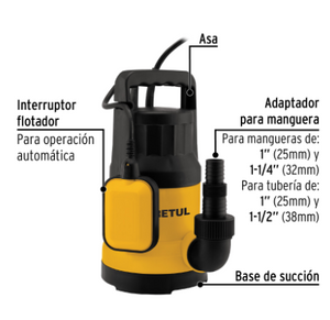 BOMBA SUMERGIBLE PLÀSTICA 1 HP PARA AGUA SUCIA, PRETUL 27198 P