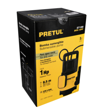 BOMBA SUMERGIBLE PLÀSTICA 1 HP PARA AGUA SUCIA, PRETUL 27198 *