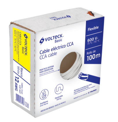 ROLLO DE 100 METROS DE CABLE THW CCA 12 AWG BLANCA, BASIC 40212 *