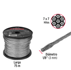 METRO DE CABLE RÌGIDO 1/8'' DE ACERO 7 X 7 HILOS, 75M FIERO 44205 *