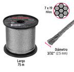 METRO DE CABLE FLEXIBLE 3/32'' DE ACERO 7 X 19HILOS, 75M 44214 N