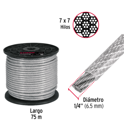 METRO DE CABLE RÌGIDO 1/4'' 7X7 RECUBIERTO PVC 44218 P
