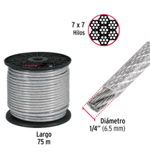 Cargar imagen en el visor de la galería, METRO DE CABLE RÌGIDO 1/4&#39;&#39; 7X7 RECUBIERTO PVC 44218 P
