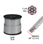 METRO CABLE FLEXIBLE 1/4'' ACERO 7X19 RECUBIERTO PVC, 75M 44224 N