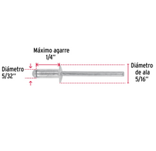 Cargar imagen en el visor de la galería, BOLSA CON 50 REMACHES 5/32&#39;&#39; X 1/4&#39;&#39; DE ALUMINIO, ALA 5/16&#39;&#39; 44525 *
