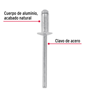 BOLSA CON 50 REMACHES 5/32'' X 1/4'' DE ALUMINIO, ALA 5/16'' 44525 *