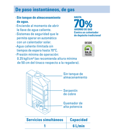 CALENTADOR DE PASO INSTANTÀNEO 6L 1SERVICIO GAS L.P 45271 *
