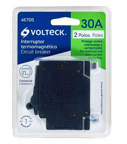 INTERRUPTOR TERMOMAGNETICO 2 POLOS 30A, VOLTECK 46705 *