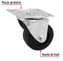 Cargar imagen en el visor de la galería, RODAJA HULE 3&#39;&#39;, PLACA GIRATORIA CON BUJE, CARGA 90KG, FIERO 48610 *
