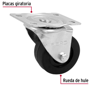 RODAJA HULE 3'', PLACA GIRATORIA CON BUJE, CARGA 90KG, FIERO 48610 *
