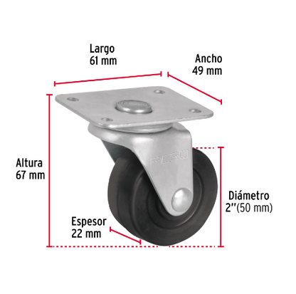 RODAJA HULE 2'', PLACA GIRATORIA CON BUJE, CARGA 25KG 48604 *
