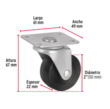 Cargar imagen en el visor de la galería, RODAJA HULE 2&#39;&#39;, PLACA GIRATORIA CON BUJE, CARGA 25KG 48604 *
