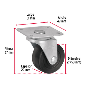 RODAJA HULE 2'', PLACA GIRATORIA CON BUJE, CARGA 25KG 48604 *