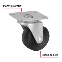 Cargar imagen en el visor de la galería, RODAJA HULE 2&#39;&#39;, PLACA GIRATORIA CON BUJE, CARGA 25KG 48604 *
