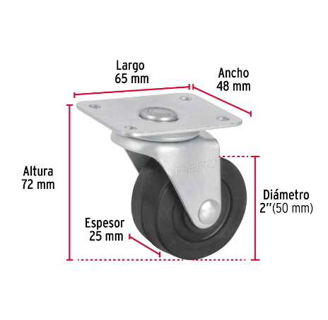 RODAJA HULE 2'', PLACA GIRATORIA CON BALERO, CARGA 40KG 48605 *