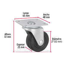 Cargar imagen en el visor de la galería, RODAJA HULE 2&#39;&#39;, PLACA GIRATORIA CON BALERO, CARGA 40KG 48605 *
