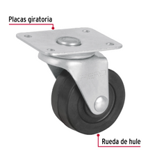 Cargar imagen en el visor de la galería, RODAJA HULE 2&#39;&#39;, PLACA GIRATORIA CON BALERO, CARGA 40KG 48605 *
